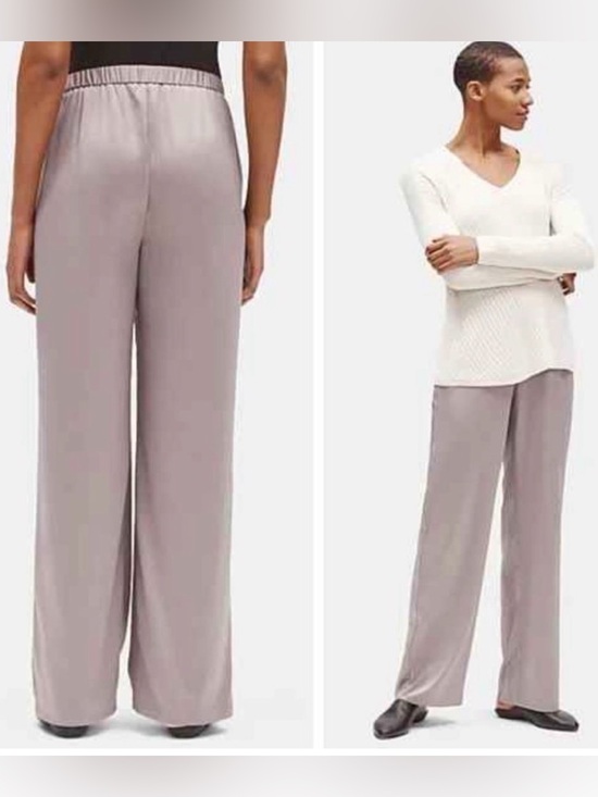 Eileen Fisher Pants - Eileen Fisher 100% recycled polyester Satin-Look Elastic Waist Pants